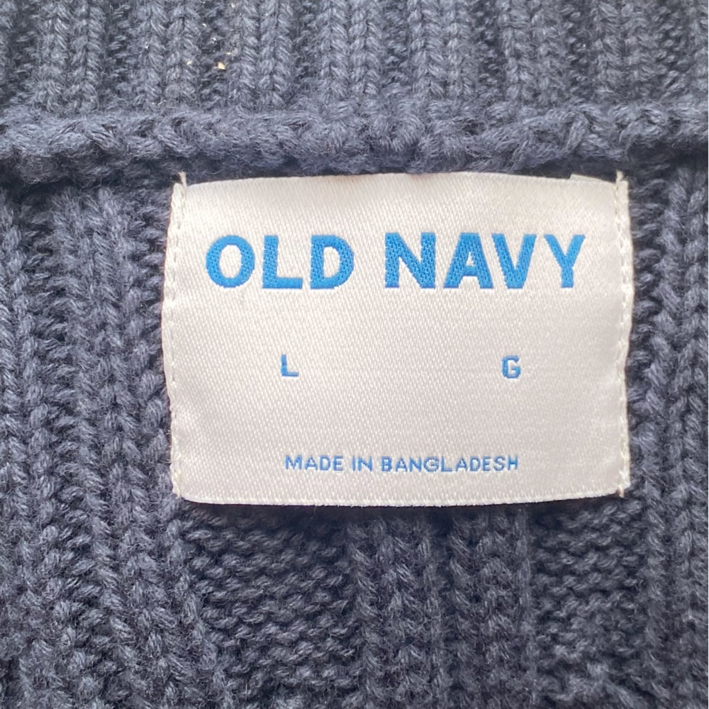 Old Navy Shawl Collar Fisherman Cardigan Men Large Cable Knit Navy Blue Cozy - Picture 9 of 13